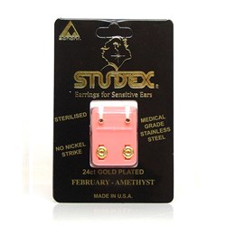 STUDEX Birthstone studs - mini bezel gold - february / amethyst
